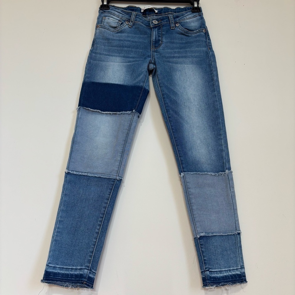 Levi's girls size 10 Reg patchwork ankle super skinny raw hem preppy jeans